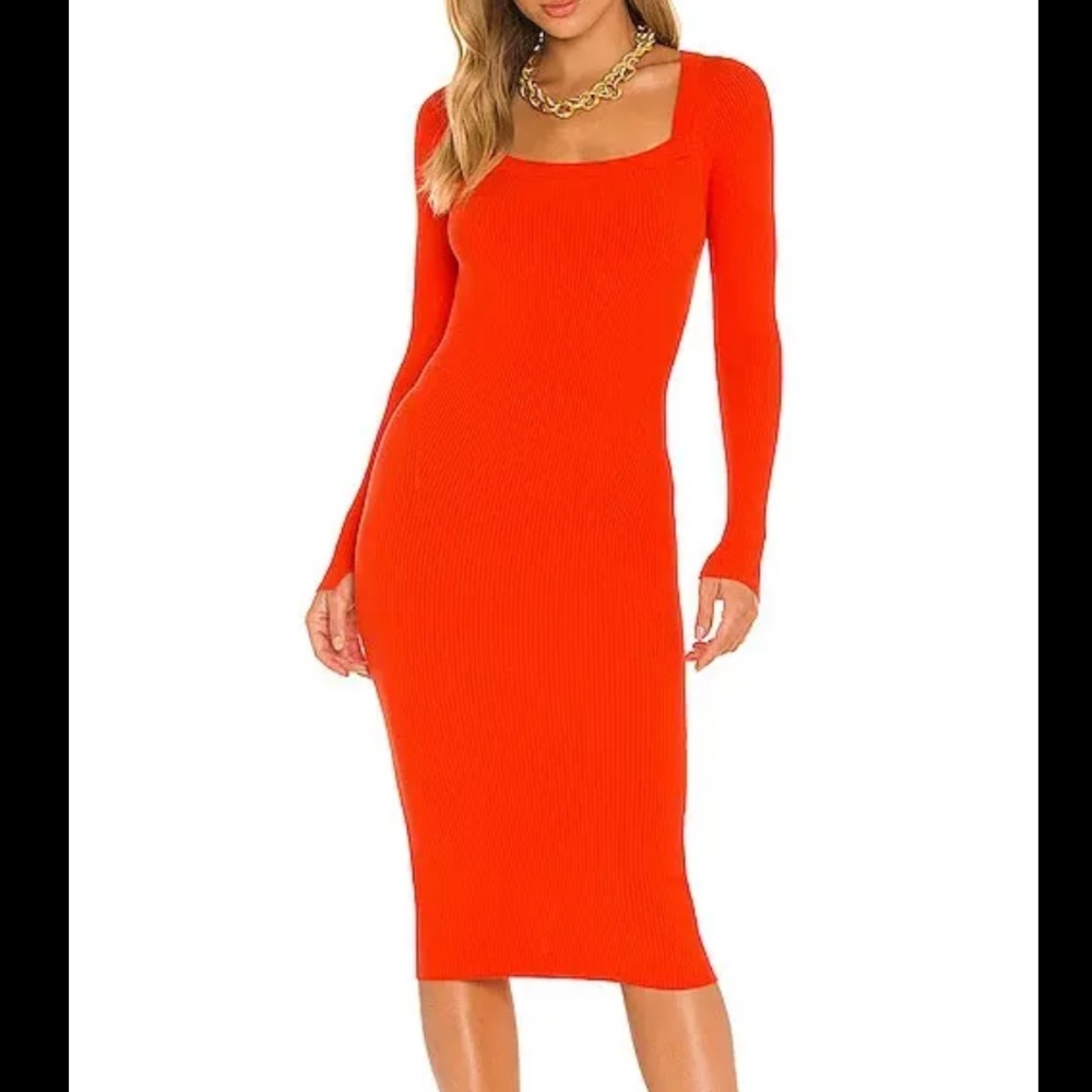 All Saints Bardi Rib Dress in Flame Red